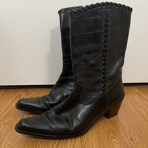 STUART WEITZMAN black crocodile leather western point toe boots size 10